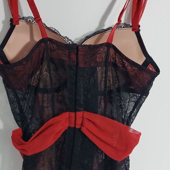 Adore Me Corina Red and Black Push Up Bustier Lace Detail Mesh Size 34B NWT - Picture 5 of 12